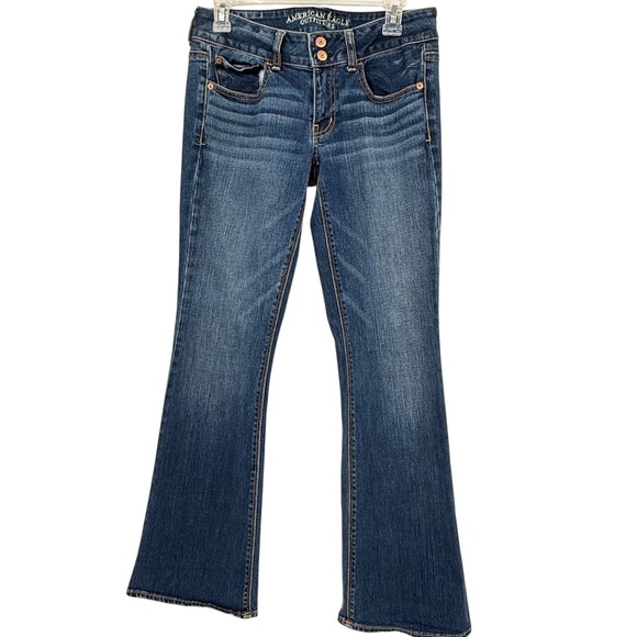 American Eagle Artist Flare Womens Jeans Dark Wash Blue Low Rise Denim Size 6 - Picture 2 of 5